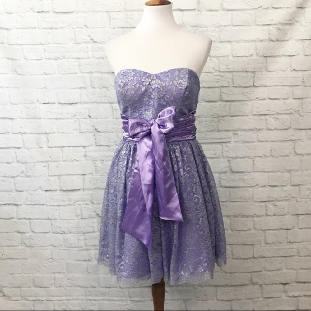 As U Wish Lavender Lace Strapless Dress Size 7